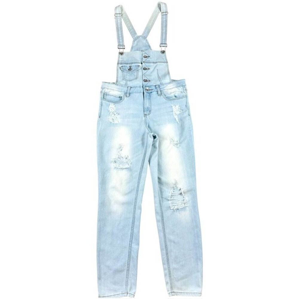 YMI Light Wash Distressed Denim Overalls Womens Size 11